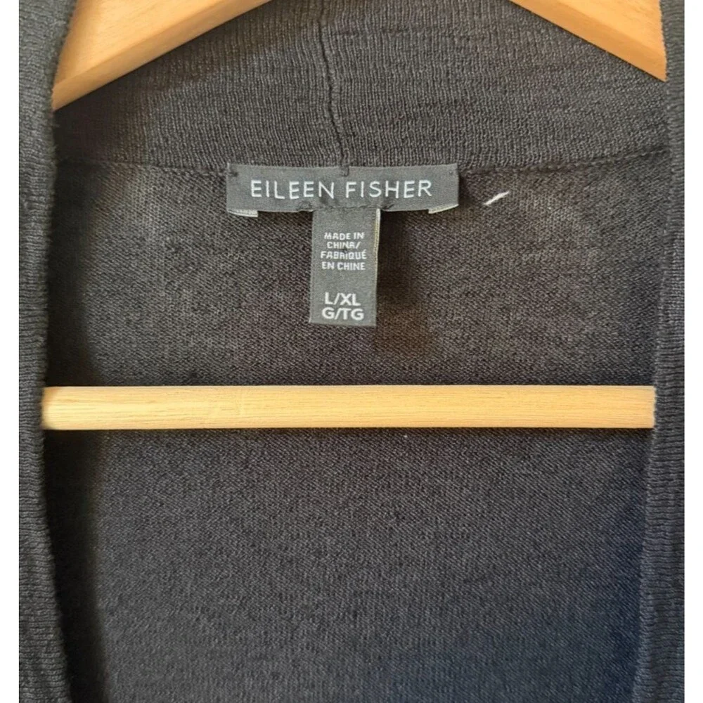 Eileen Fisher Sweater Womens L/XL Black Linen Blend Kimono Cardigan Open Pockets - Picture 3 of 6